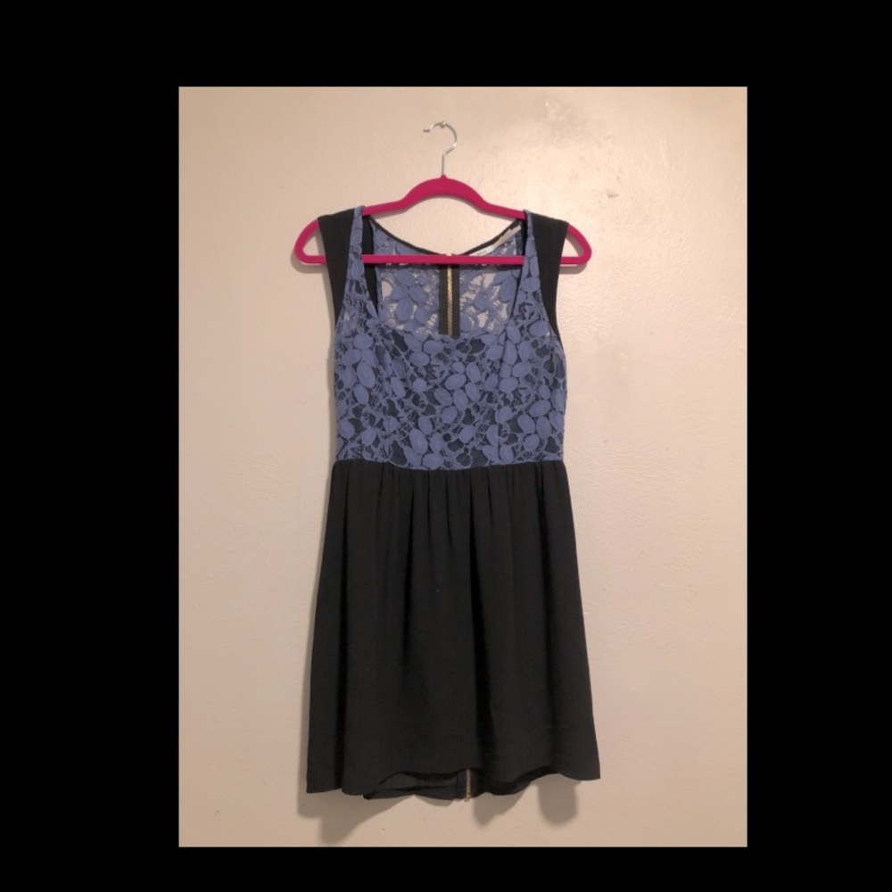 Blue Lace and Black Skater Dress
